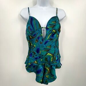 Frederick's of Hollywood Peacock Keyhole Camisole and Tap Pants Set Size S
